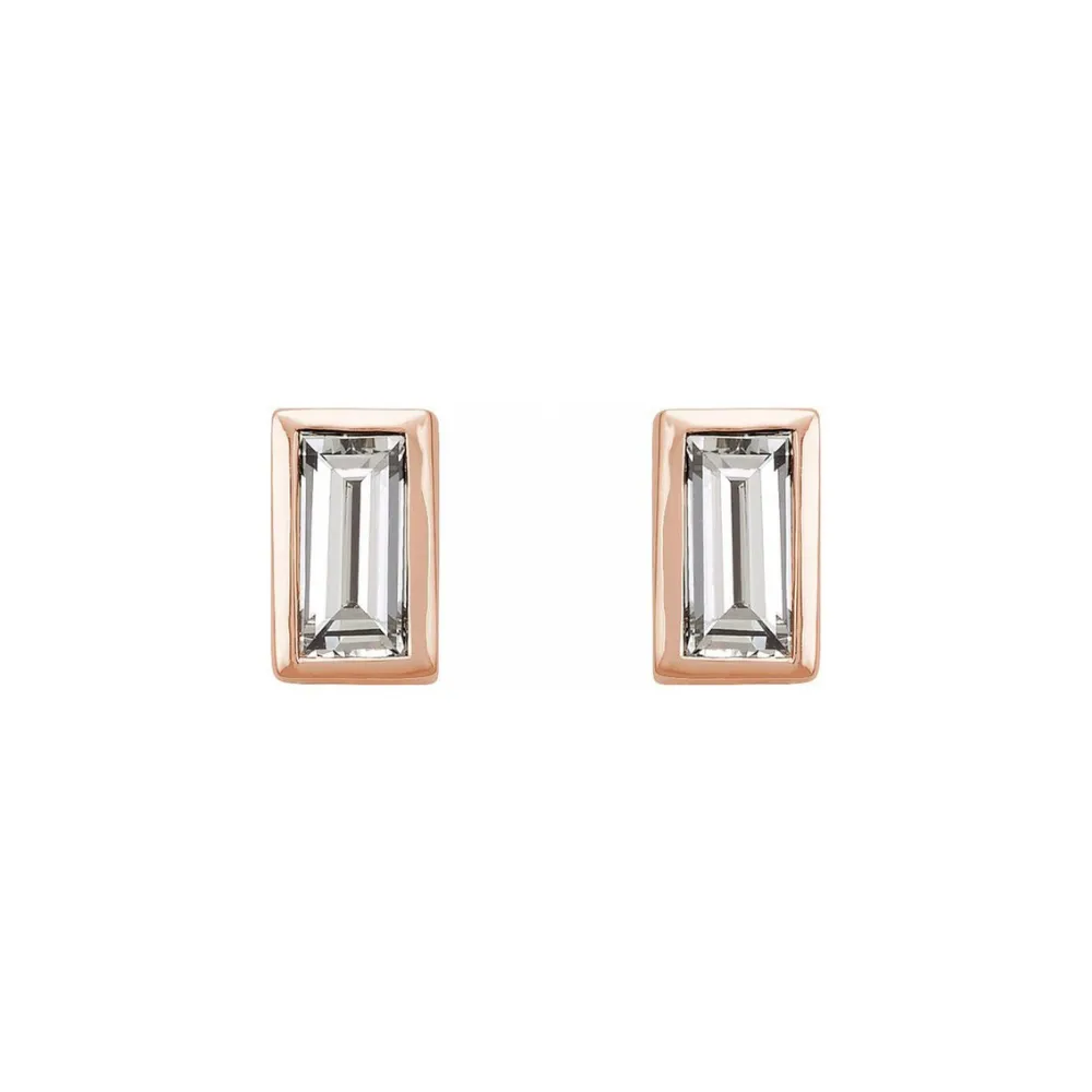 0.08ctw Mini Baguette Bezel Set Diamond Stud Earrings in Solid Gold