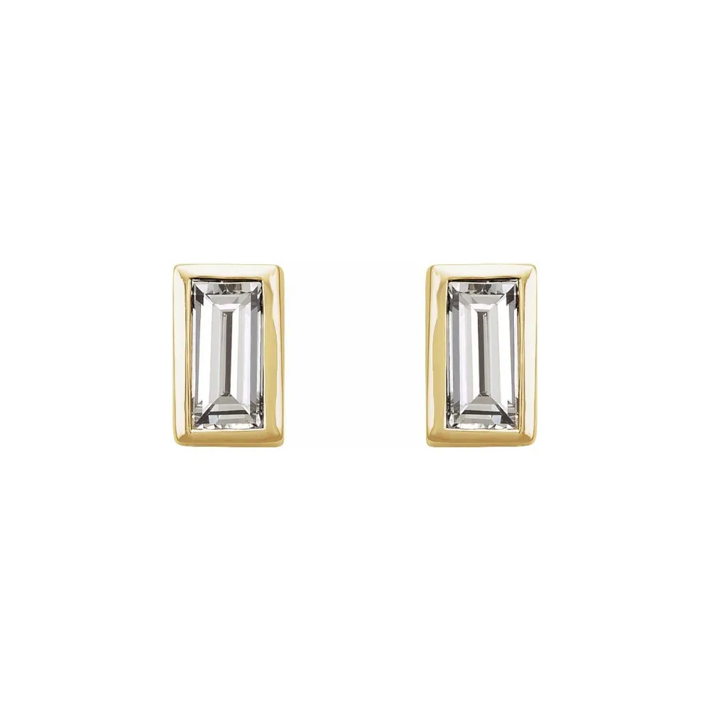 0.08ctw Mini Baguette Bezel Set Diamond Stud Earrings in Solid Gold