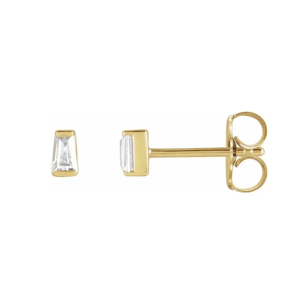 0.125ctw Mini Tapered Baguette Bar Set Diamond Stud Earrings in Solid Gold