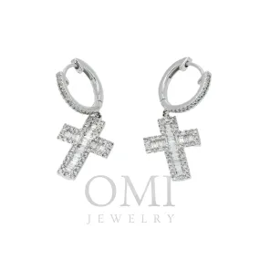 10K GOLD BAGUETTE AND ROUND DIAMOND CROSS HOOP EARRINGS 1.10 CTW