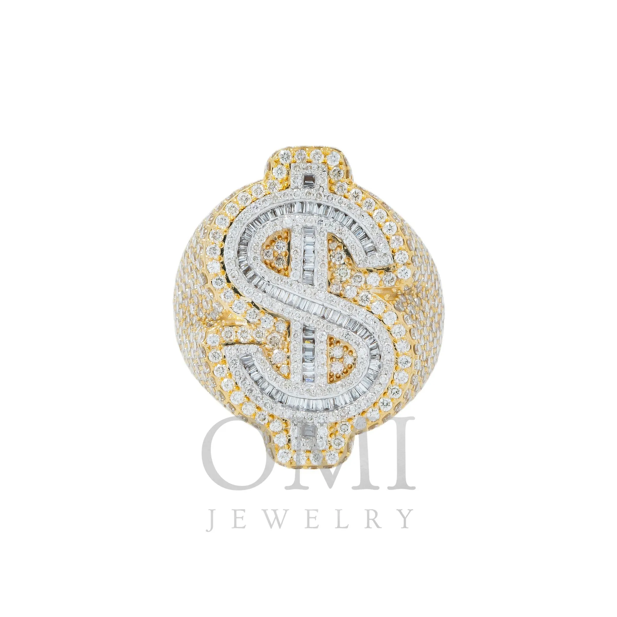 10K GOLD BAGUETTE AND ROUND DIAMOND DOLLAR SIGN STATEMENT RING 4.36 CT