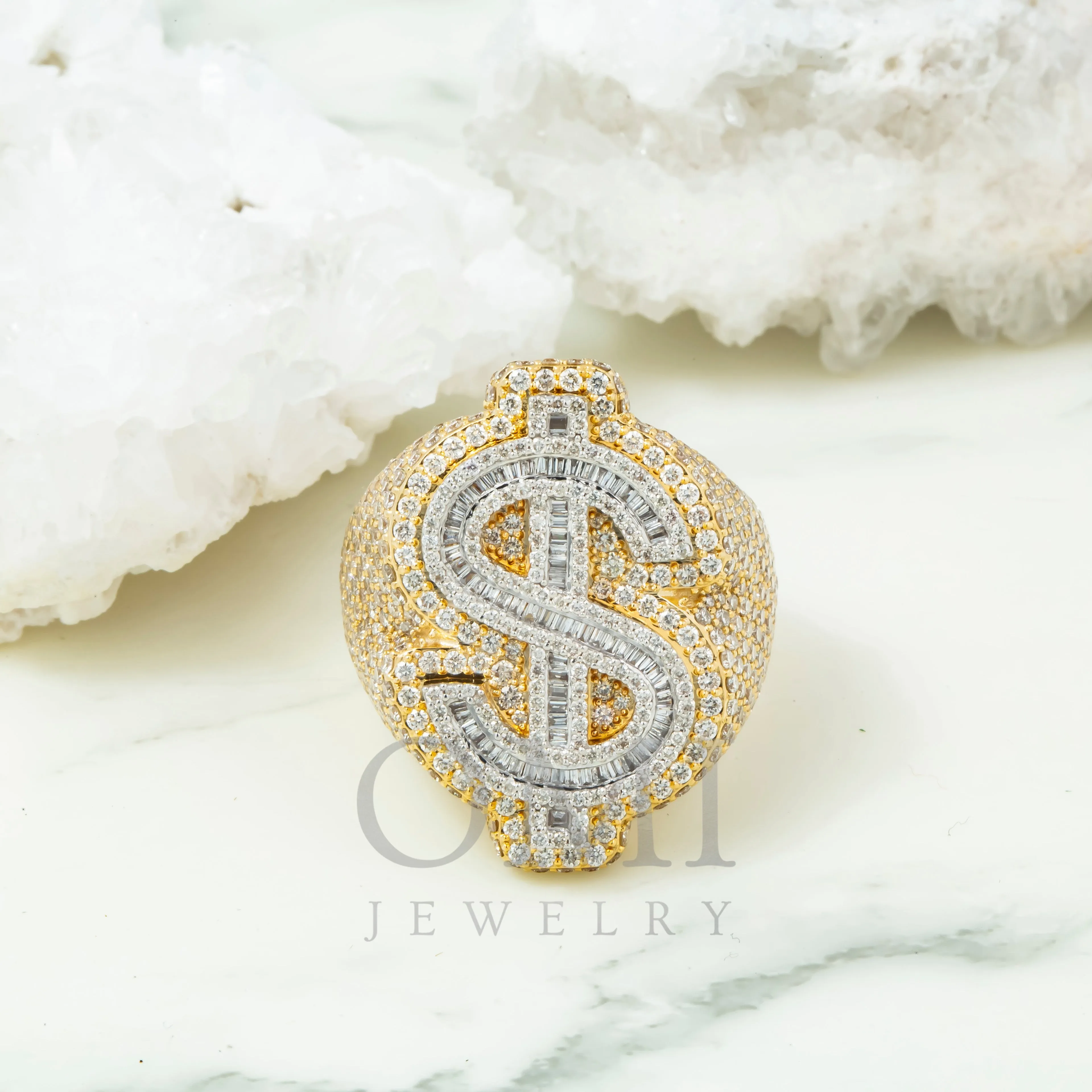 10K GOLD BAGUETTE AND ROUND DIAMOND DOLLAR SIGN STATEMENT RING 4.36 CT