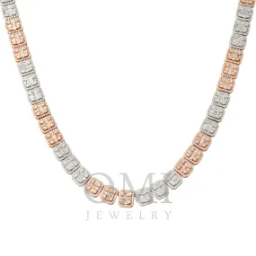 10K GOLD TWO TONE 8MM BAGUETTE AND ROUND DIAMOND CHAIN 16.13 CT