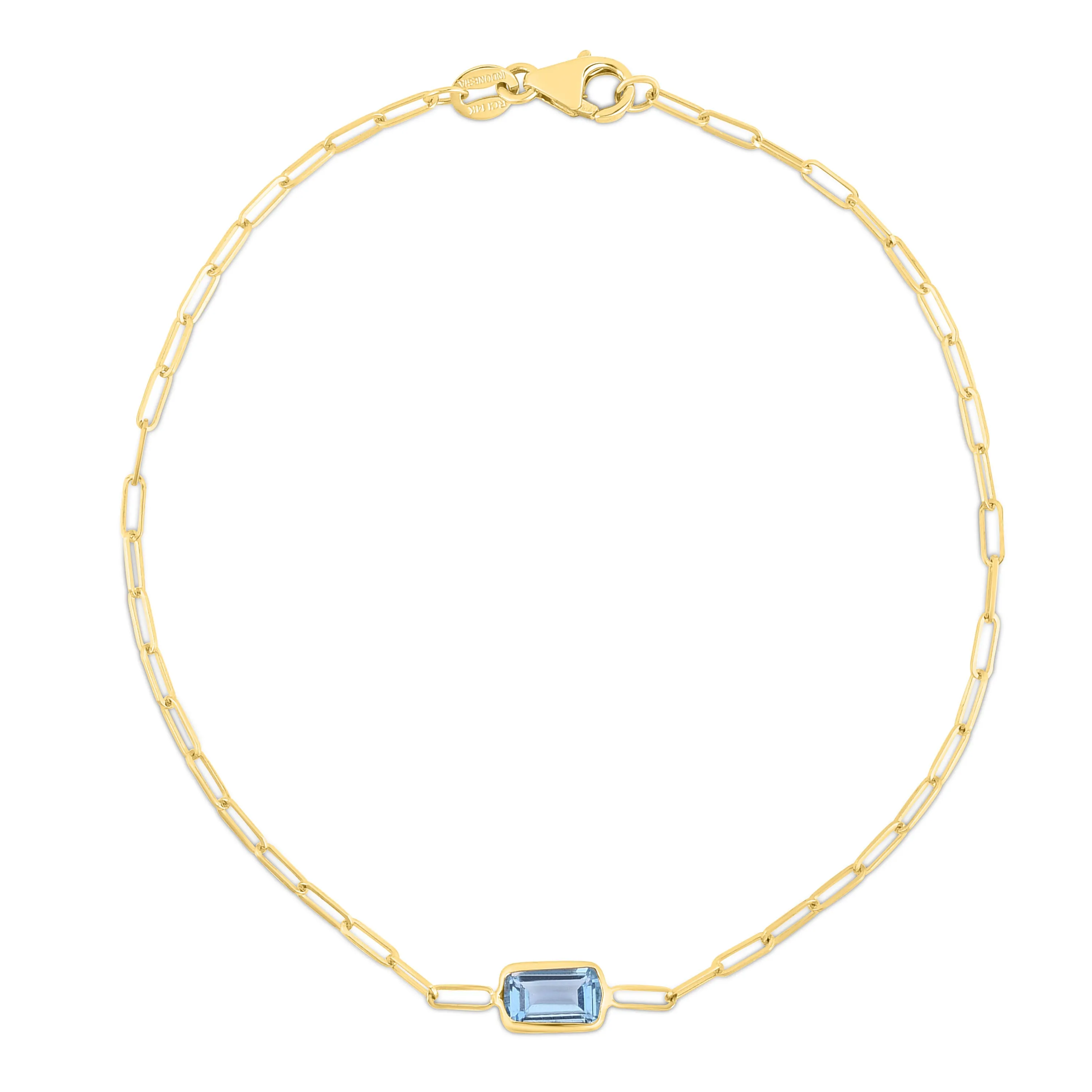 14K Blue Topaz Paperclip Bracelet