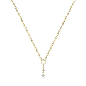 14k Circle Square Oval Chain Lariat with Graduated Prong Diamond Drop