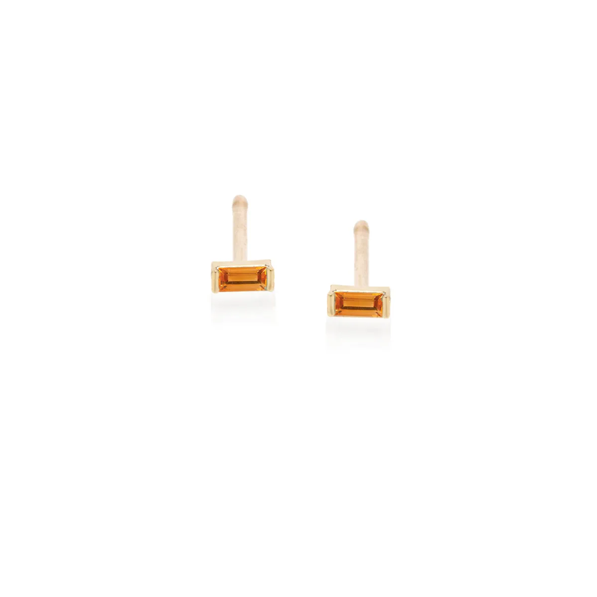 14k Citrine Baguette Studs | November Birthstone