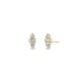 14k Graduated Baguette & Prong Diamond Stacked Studs