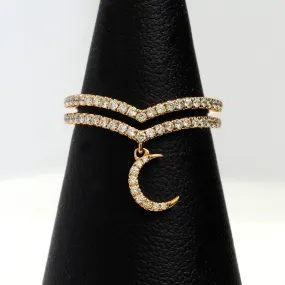 14K Rose Gold Crescent Moon Ring 0.42 Ctw