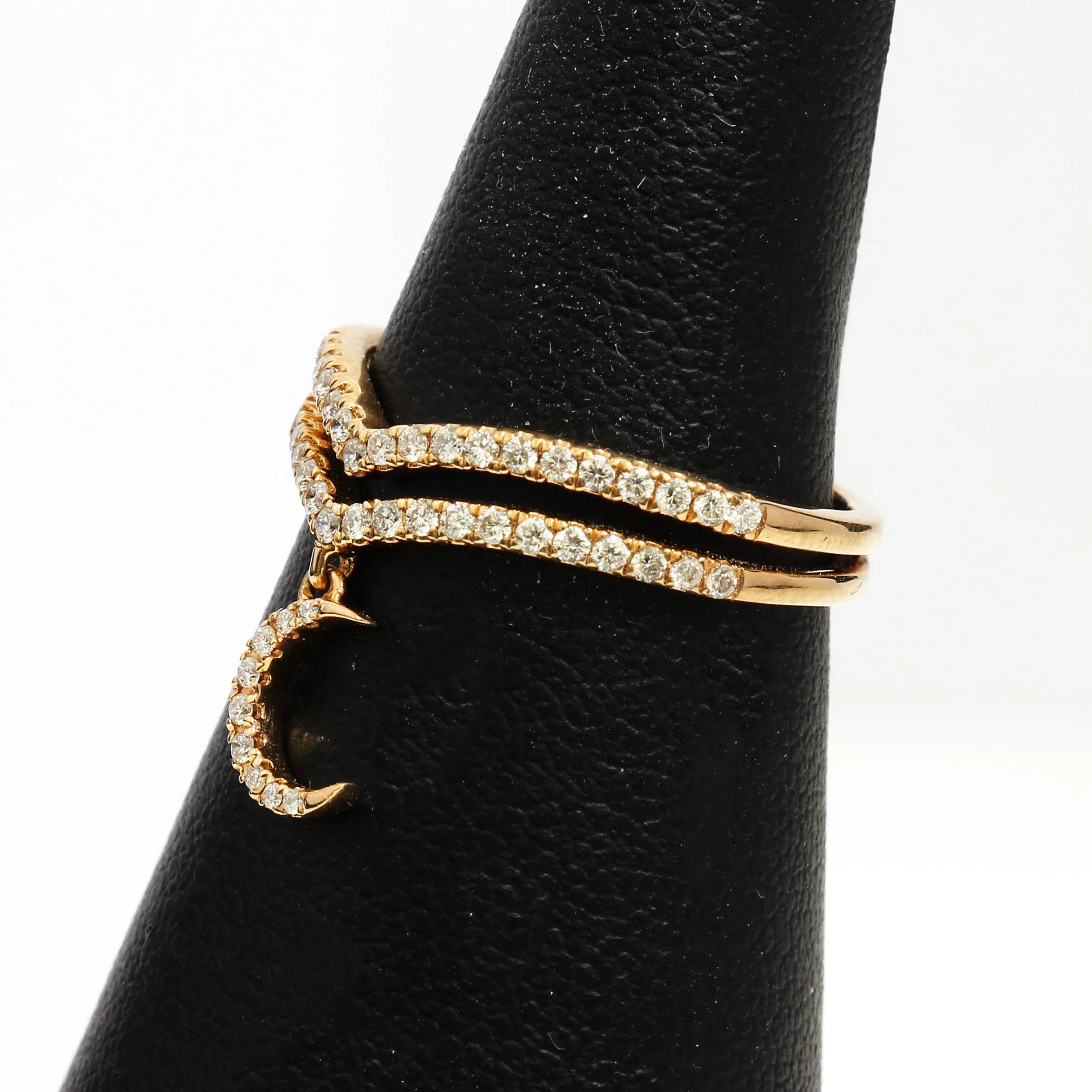 14K Rose Gold Crescent Moon Ring 0.42 Ctw