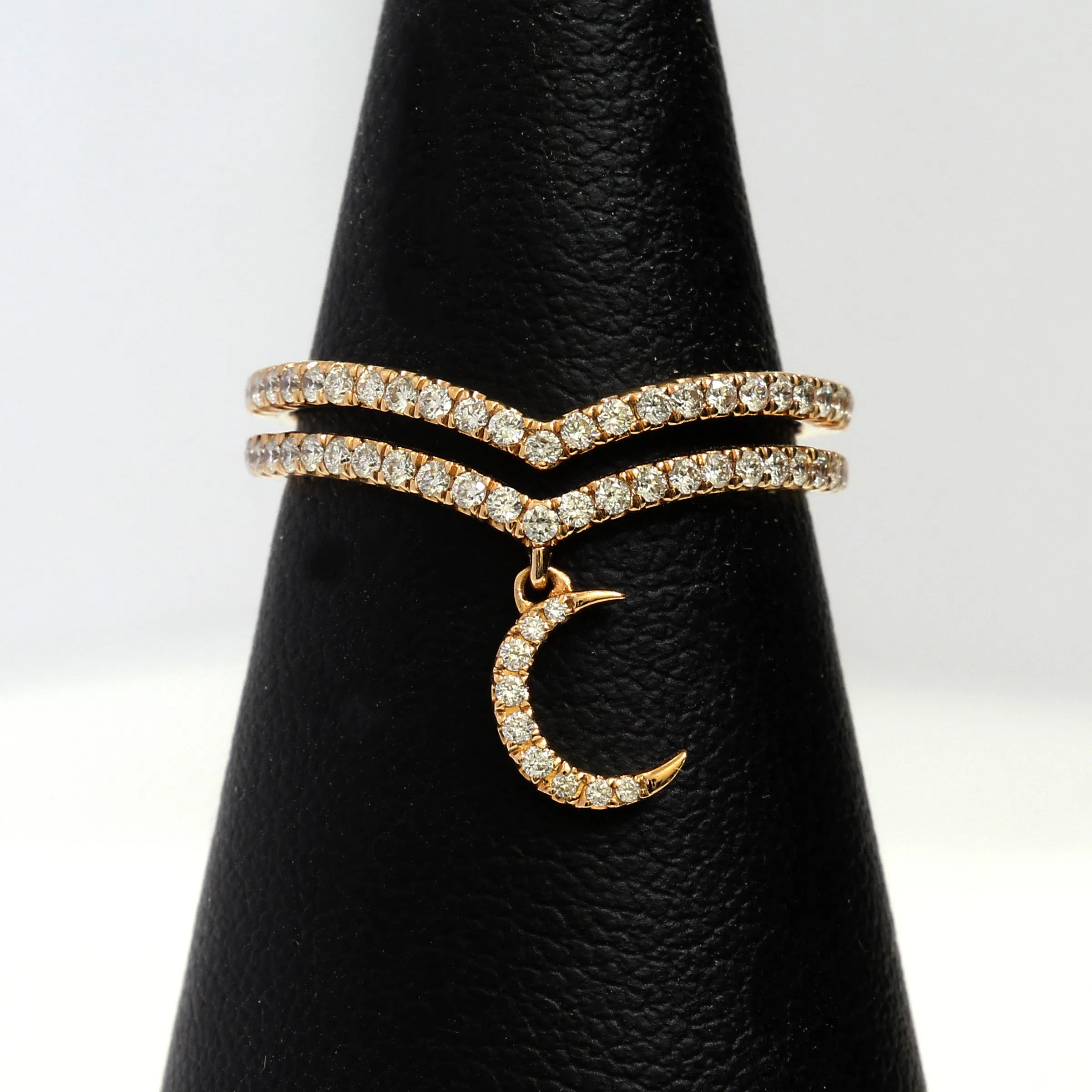 14K Rose Gold Crescent Moon Ring 0.42 Ctw