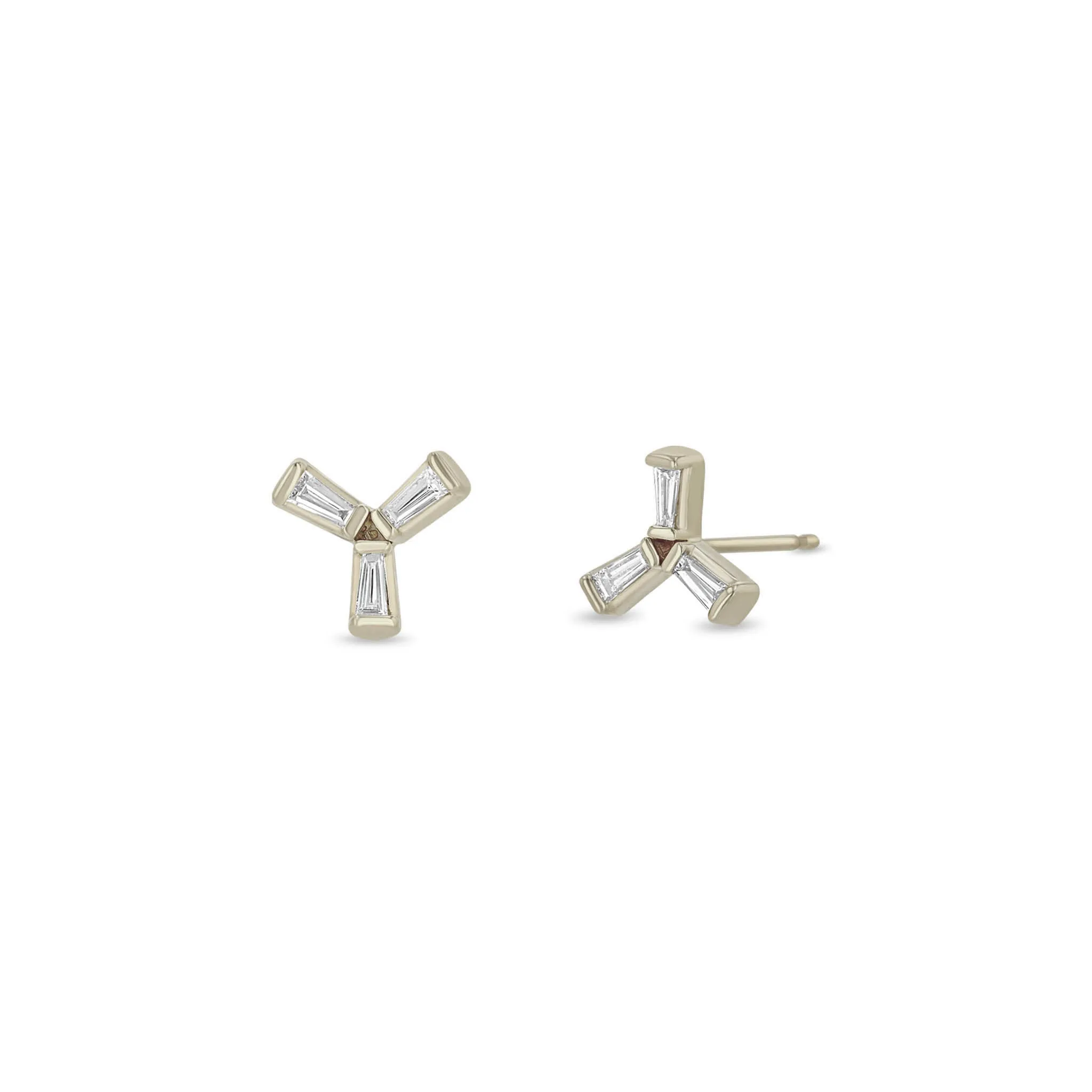 14k Tapered Baguette Diamond Trio Studs