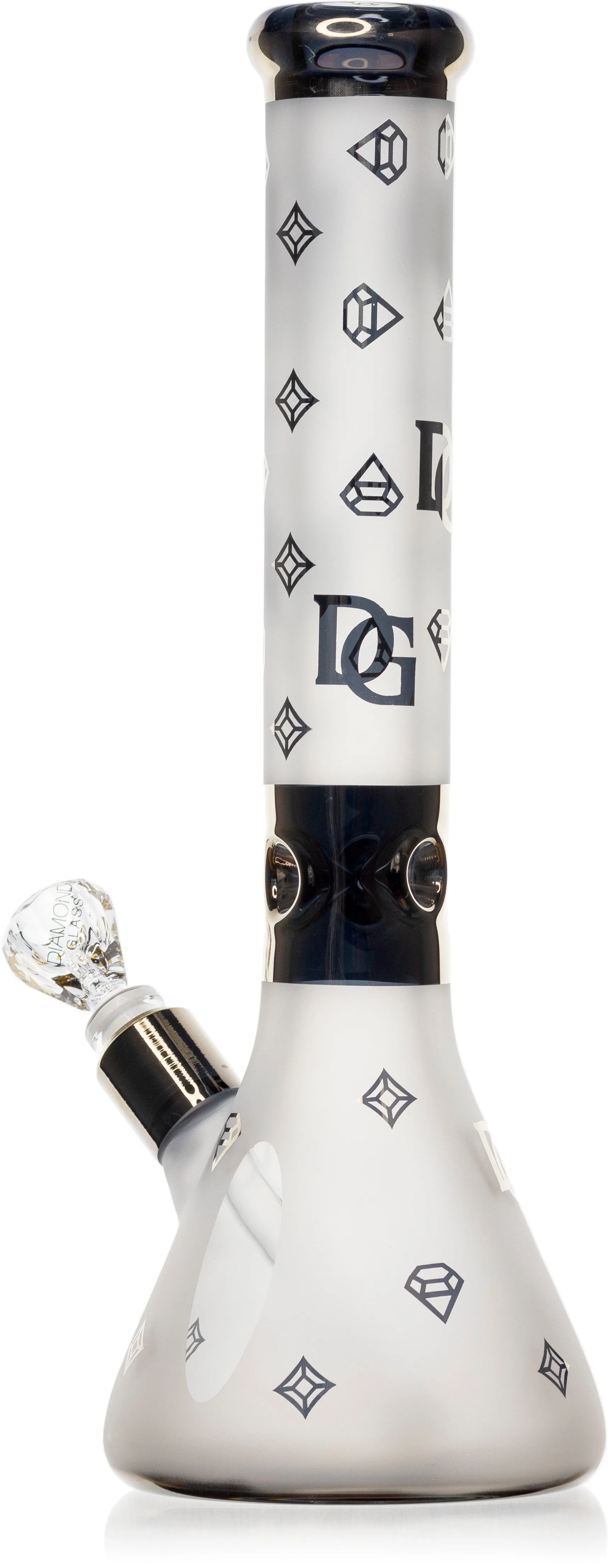 16 Heavy 9mm Signature Gold Sand-Blasted Diamond Beaker Bong, by Diamond Glass