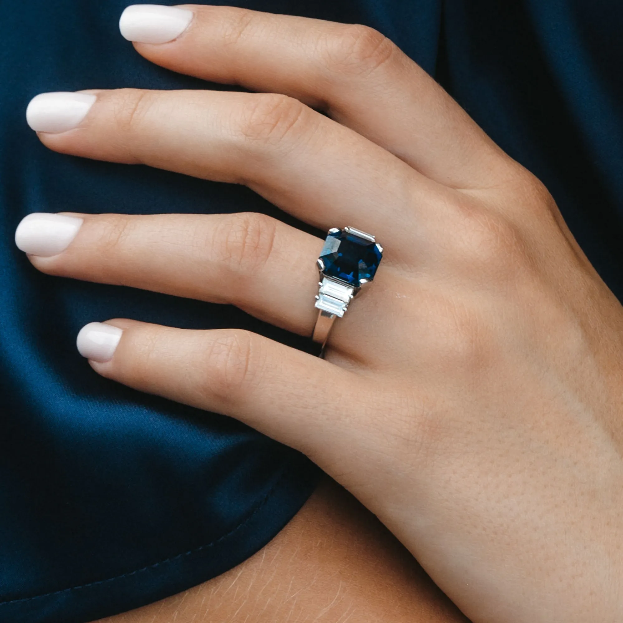 7.18ct Blue Sapphire & Baguette Ring