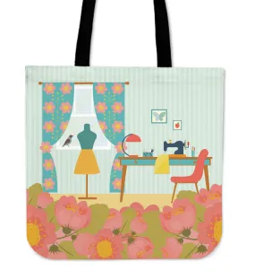 Adorable Sewing Nook Linen Tote Bag