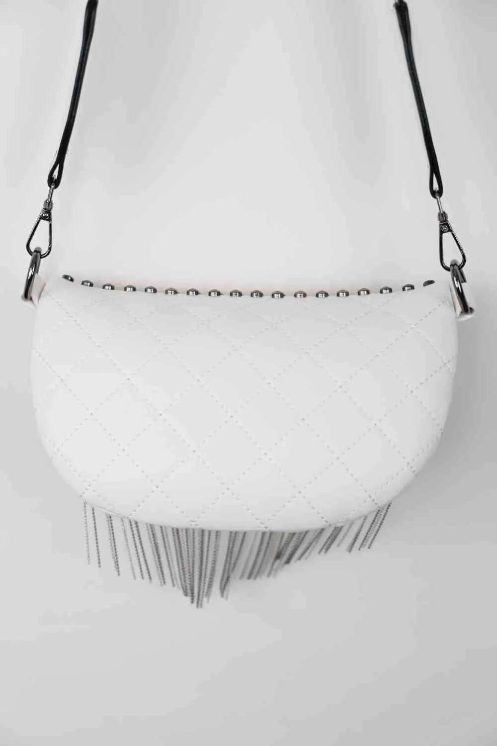 Adored PU Leather Studded Sling Bag with Fringes