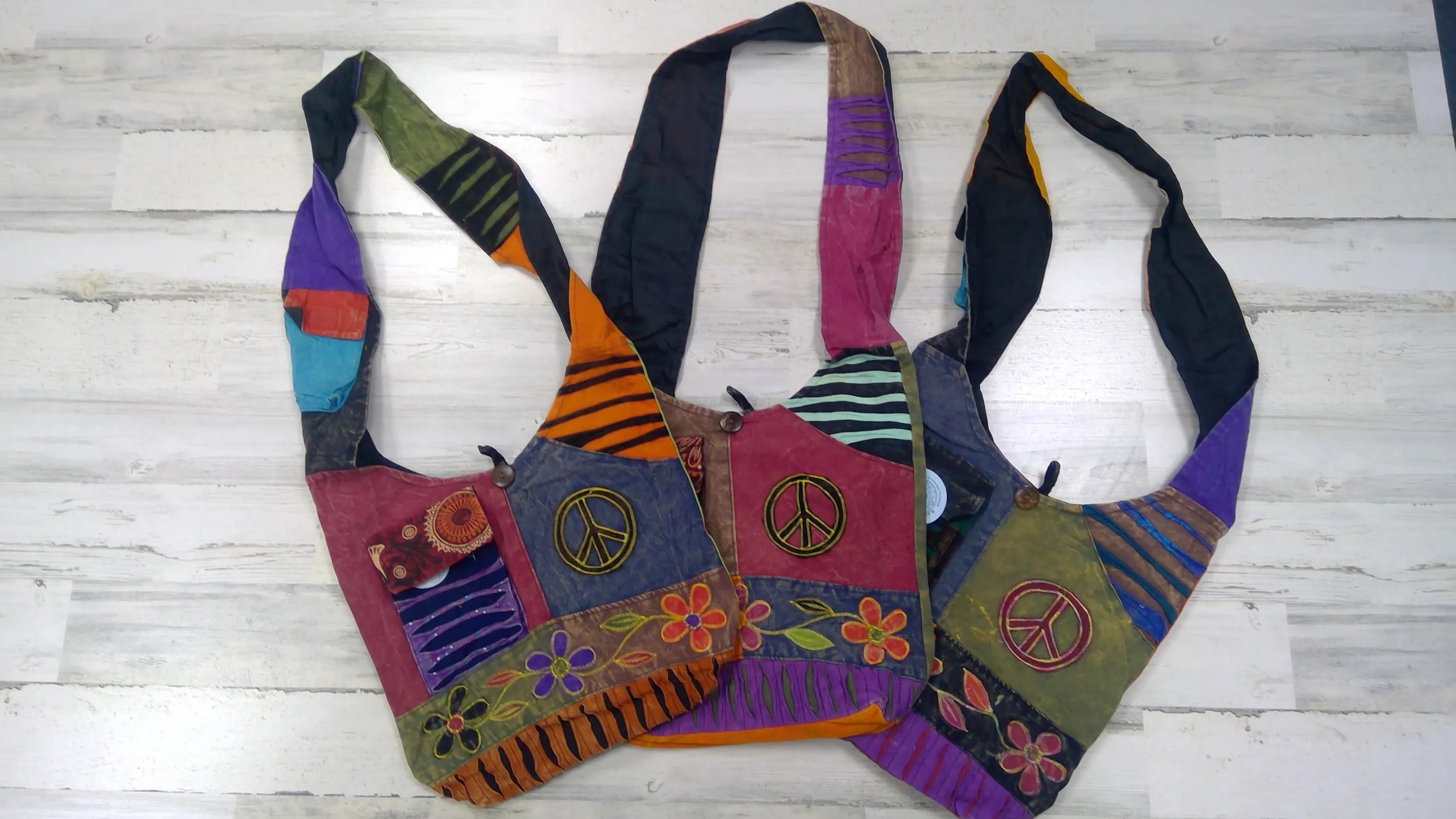 Bag - Cotton Hobo Flowers Peace Sign - Each Unique