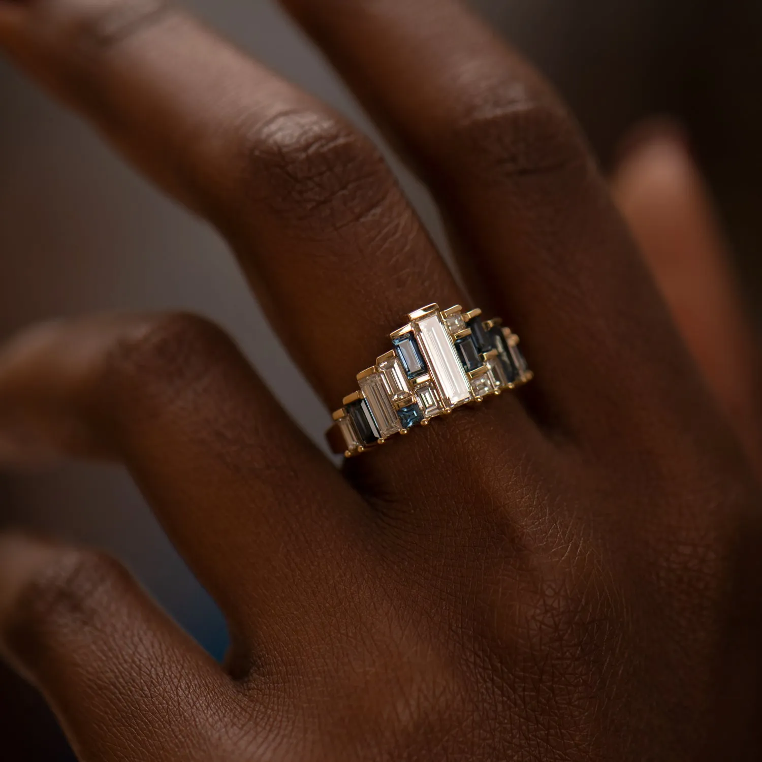 Baguette Cut Sapphire and Diamond Tiara Ring