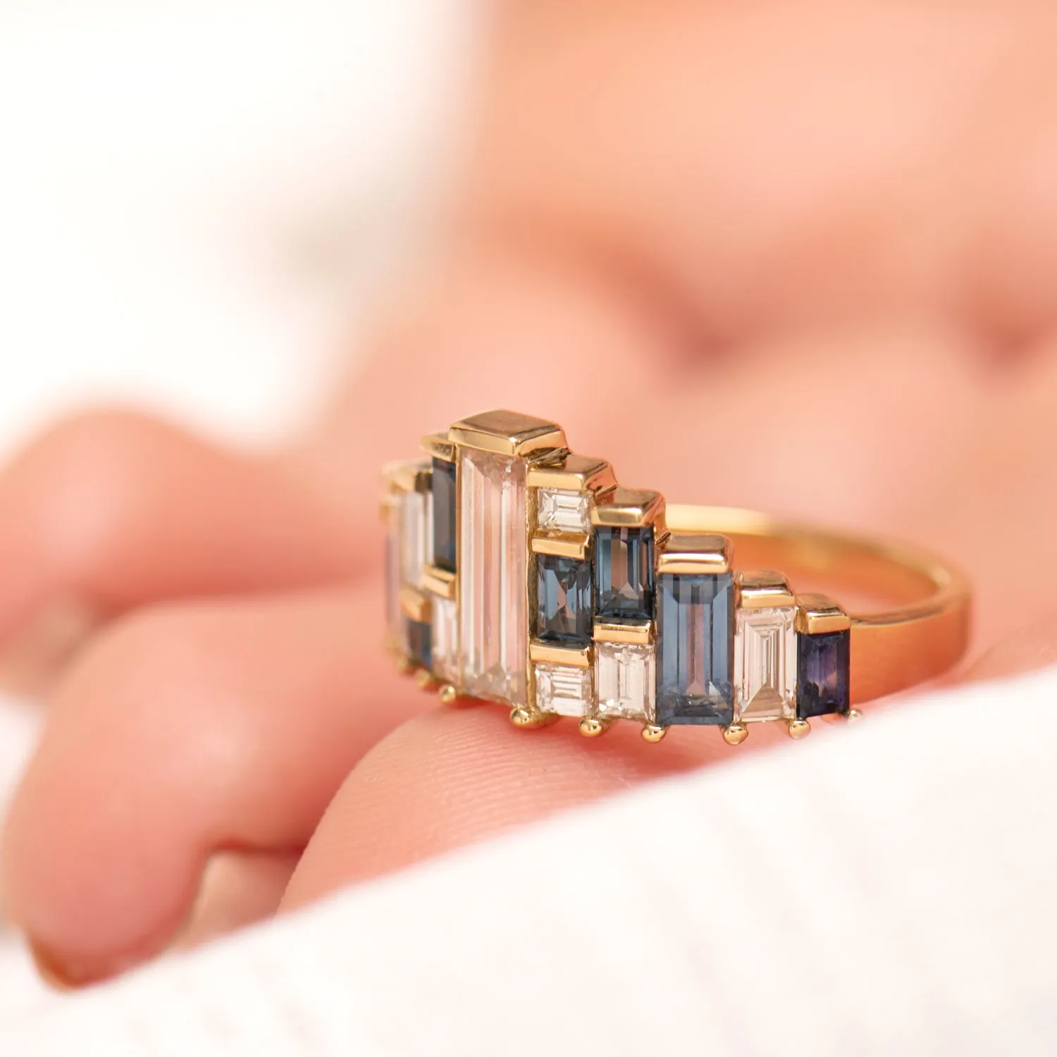 Baguette Cut Sapphire and Diamond Tiara Ring