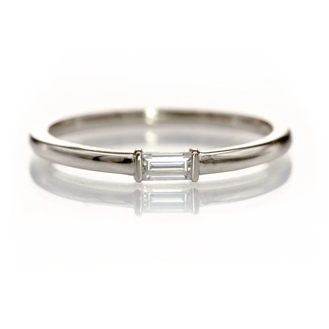 Baguette Moissanite Stacking Promise Solitaire Ring