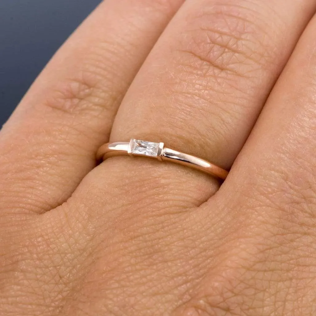 Baguette Moissanite Stacking Promise Solitaire Ring