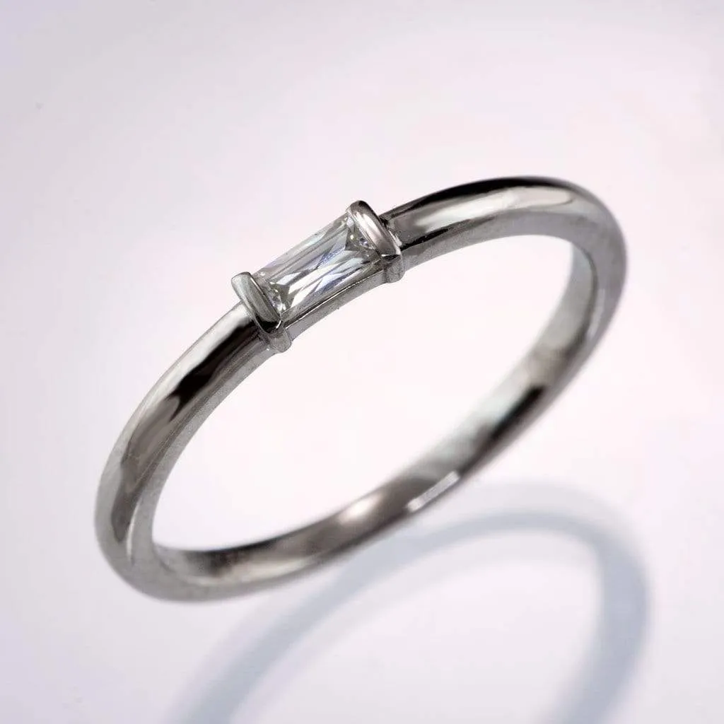 Baguette Moissanite Stacking Promise Solitaire Ring