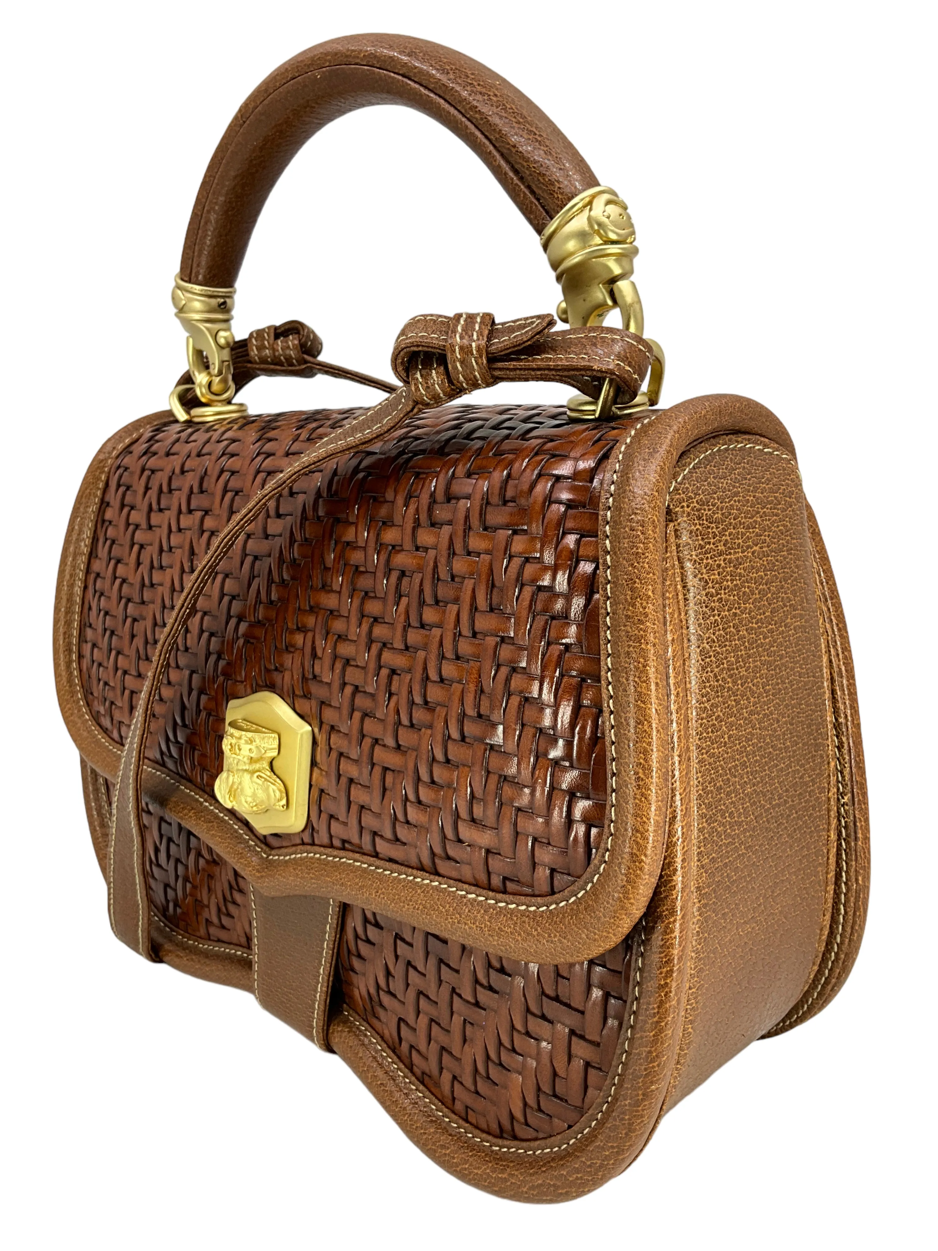 Barry Kieselstein-Cord Woven Leather Dog Head Satchel Bag with Strap