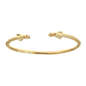 Better Jewelry Solid .925 Sterling Silver Elephant Ends West Indian Bangle Plated with 14K Gold (22 grams), 1 piece