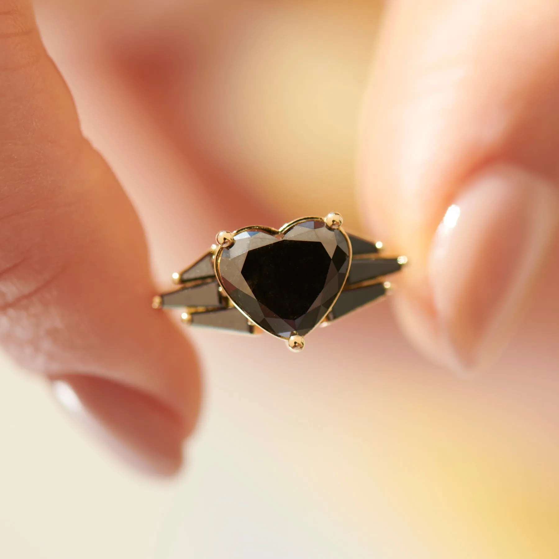 Black Diamond Winged Heart Engagement Ring