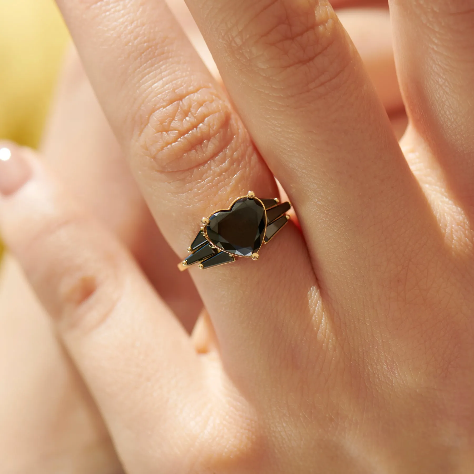 Black Diamond Winged Heart Engagement Ring