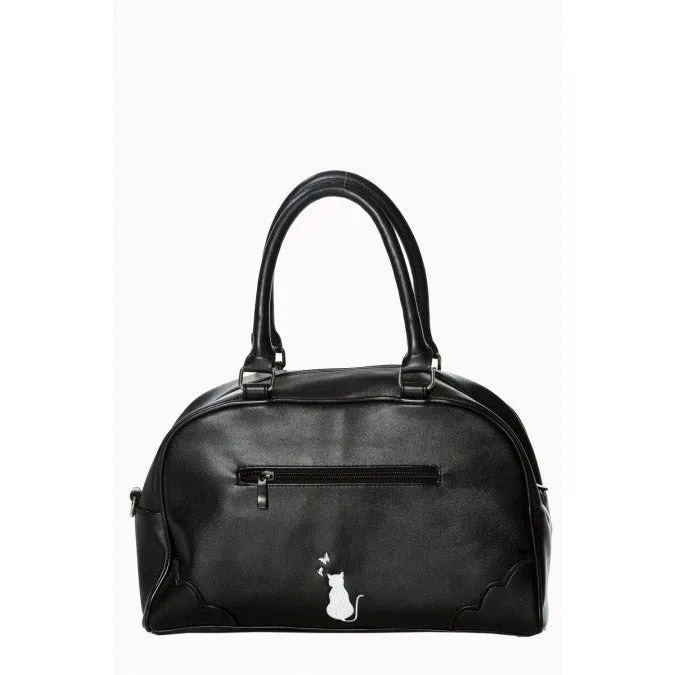 Black Kitten And Butterfly Detail Handbag