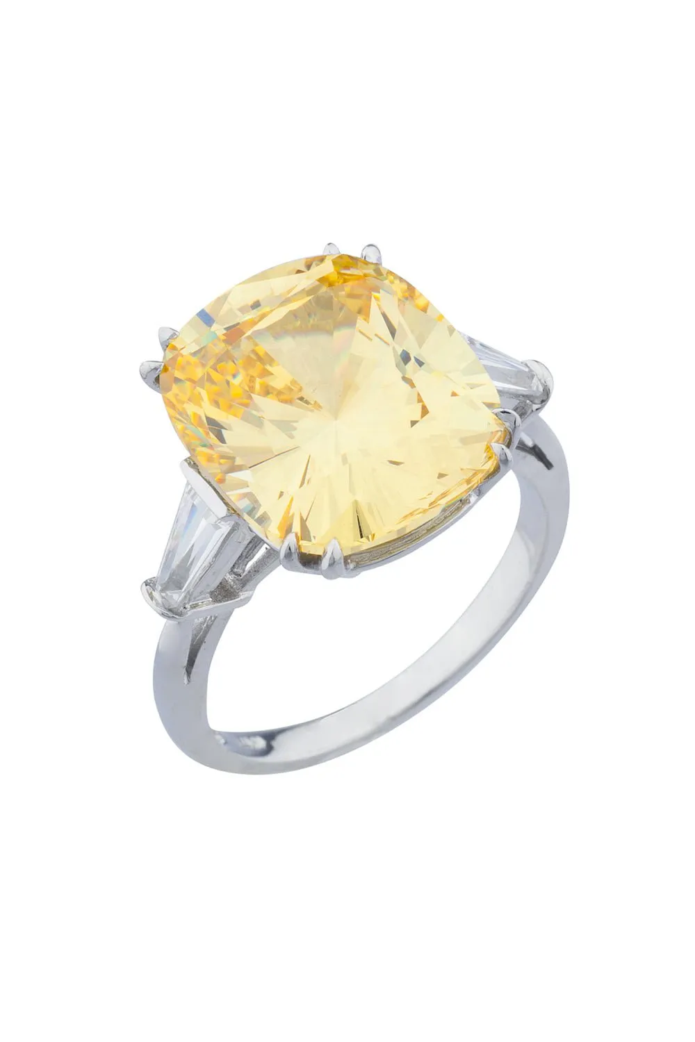 Canary Cushion Baguette Ring