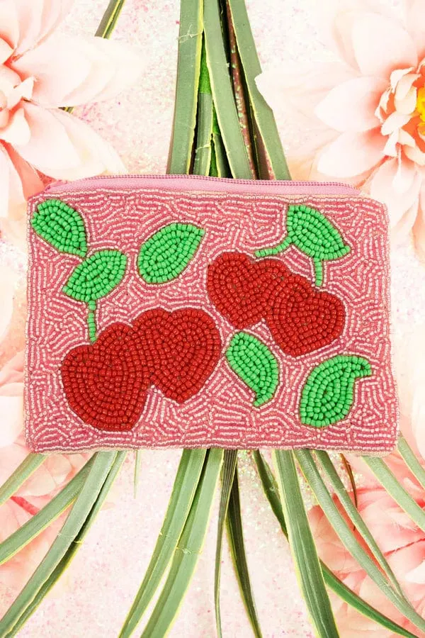 Cherry BEADED COIN clutch PURSE