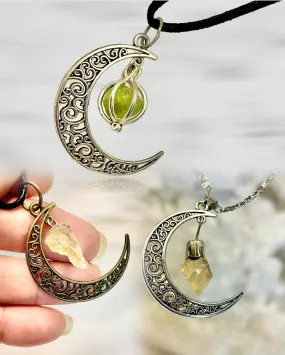 Crescent Moon Gemstone Pendants