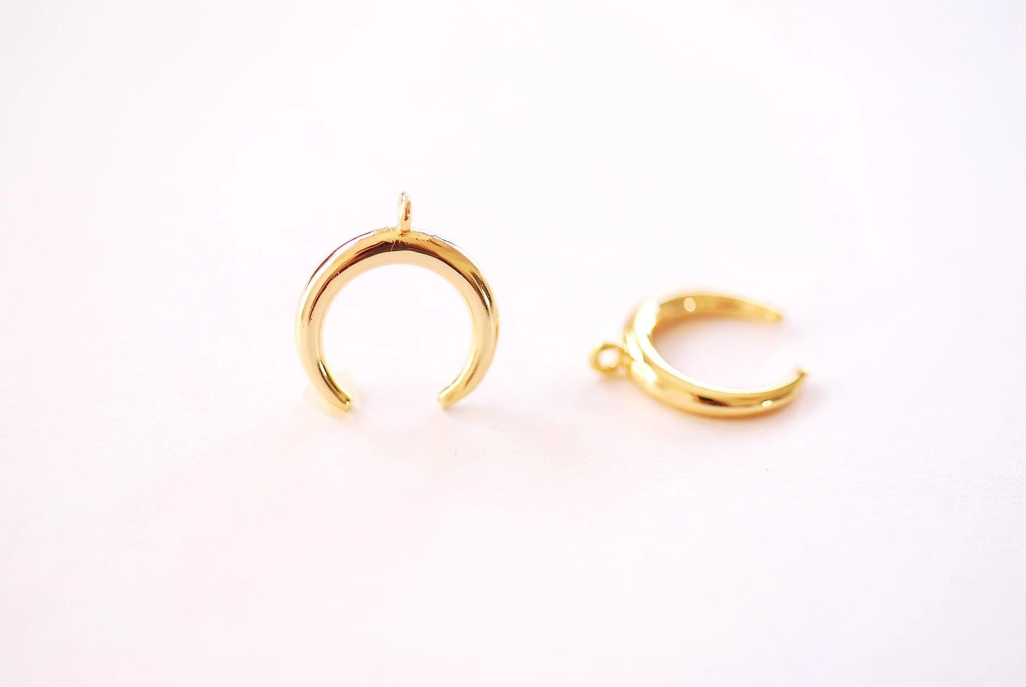 Crescent Moon Wholesale Horn Charm - 16k Gold Plated Brass Half Moon Waning Eclipse Charms B140