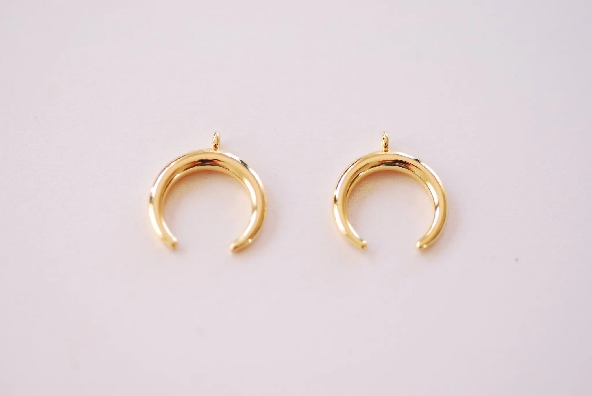 Crescent Moon Wholesale Horn Charm - 16k Gold Plated Brass Half Moon Waning Eclipse Charms B140