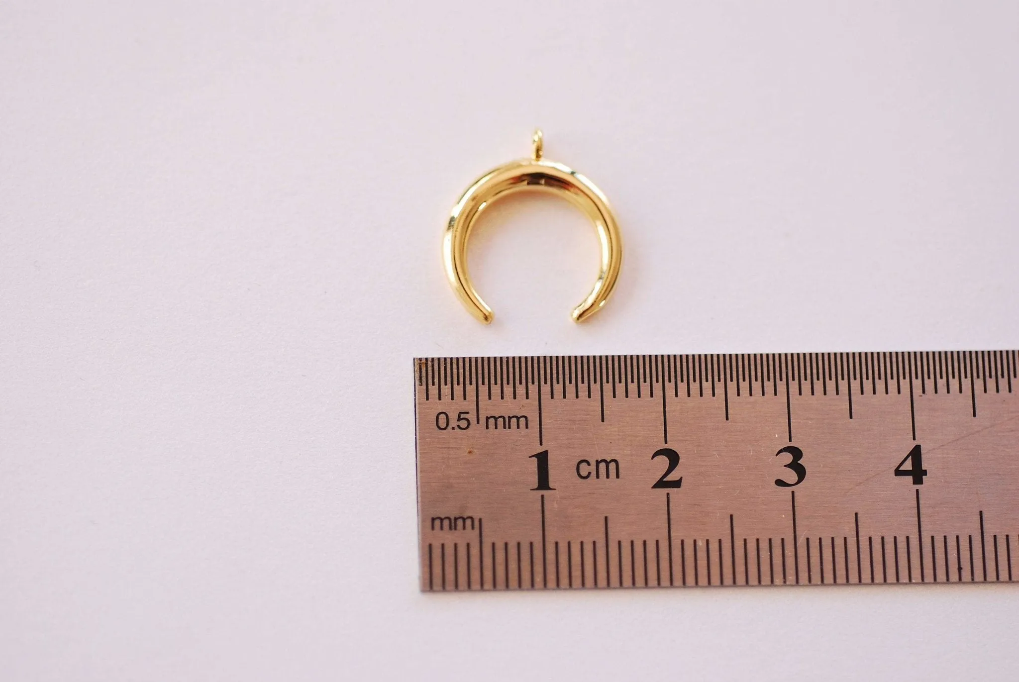 Crescent Moon Wholesale Horn Charm - 16k Gold Plated Brass Half Moon Waning Eclipse Charms B140