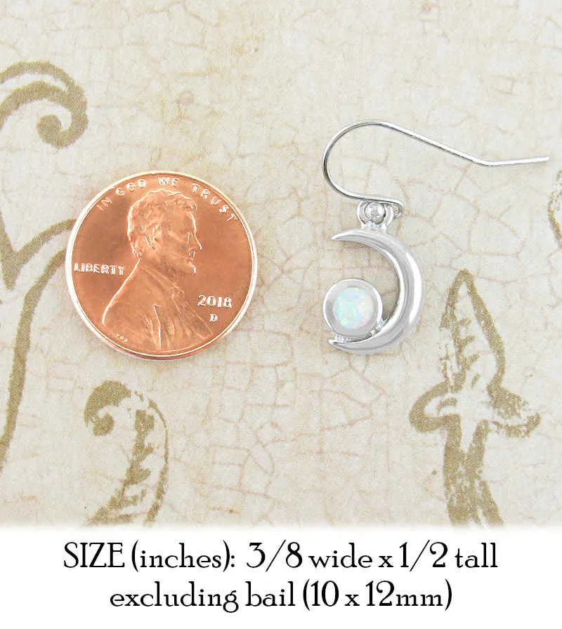 Crescent Moon With Lab Opal Cabochon Hook Earrings