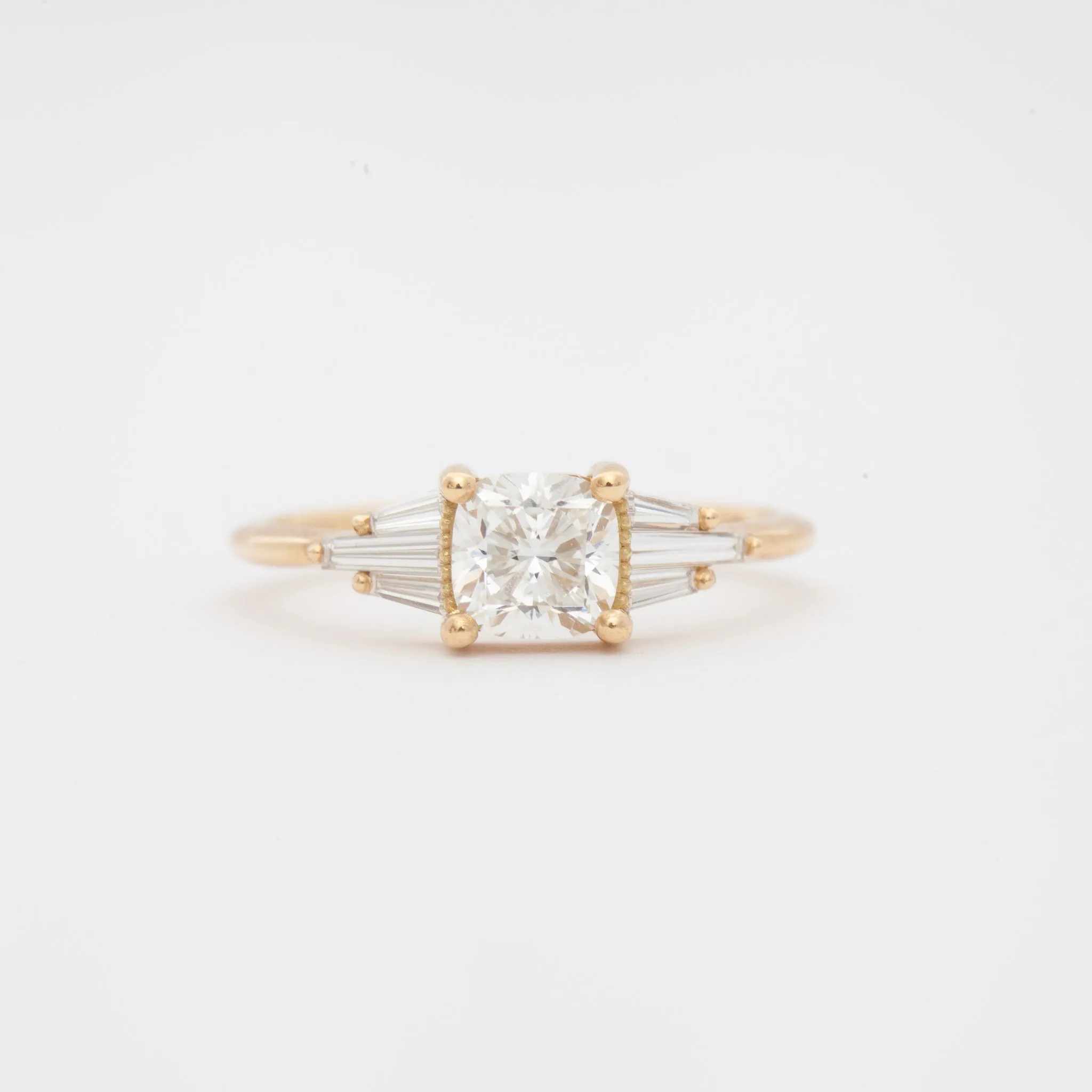 Deco Engagement Ring with Cushion Diamond