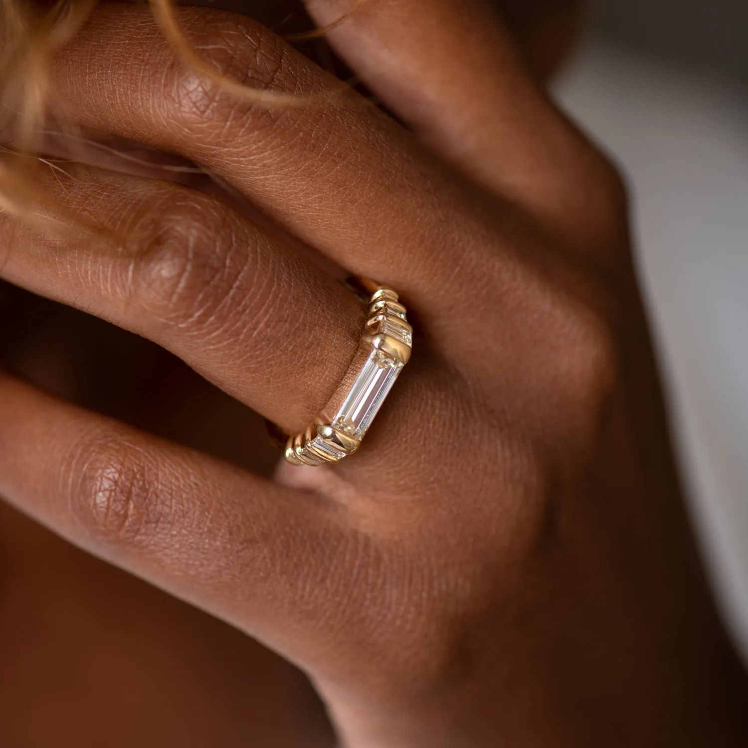 Diamond Dune Ring with Top Light Brown Baguettes - OOAK