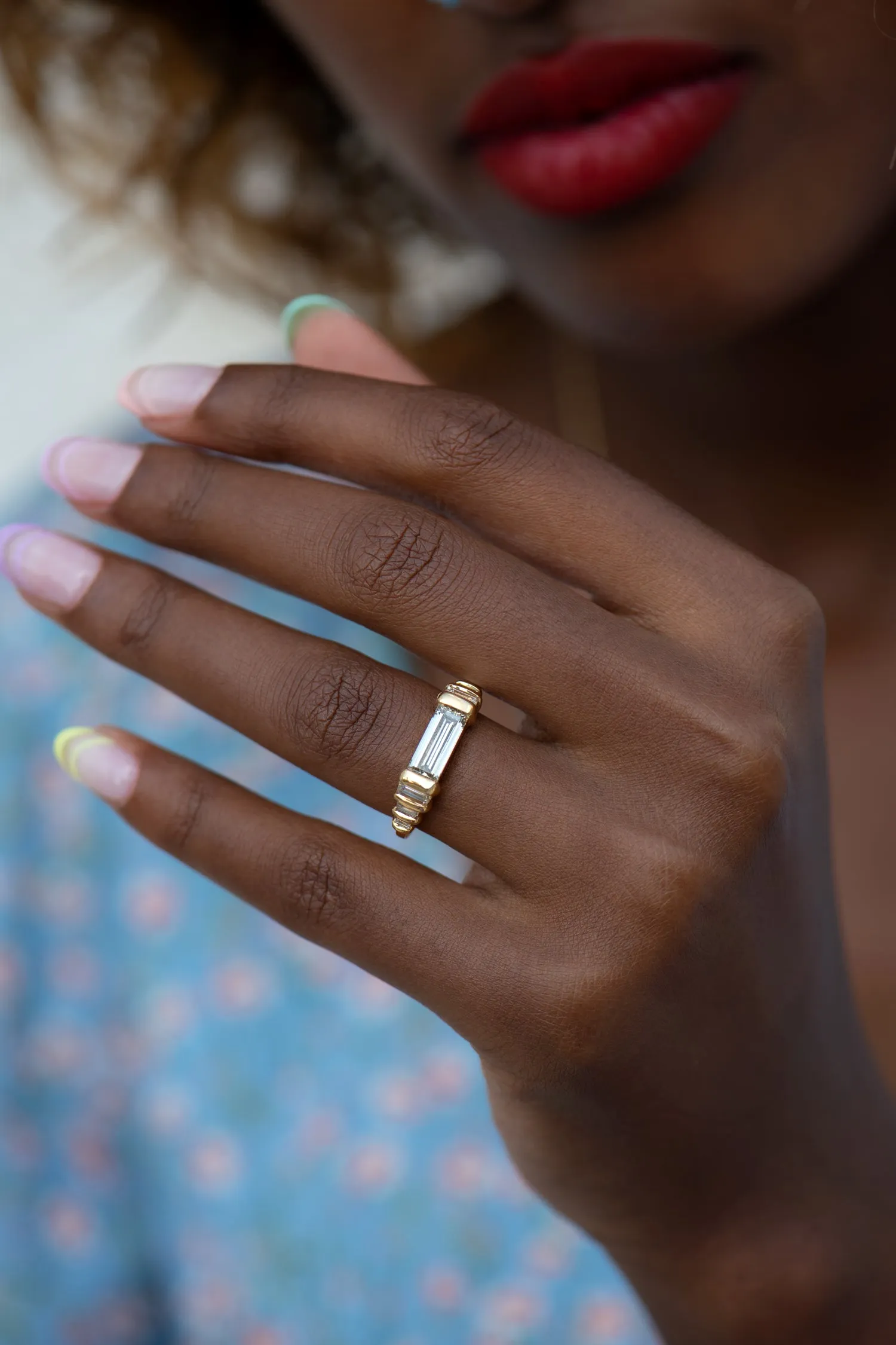 Diamond Dune Ring with Top Light Brown Baguettes - OOAK