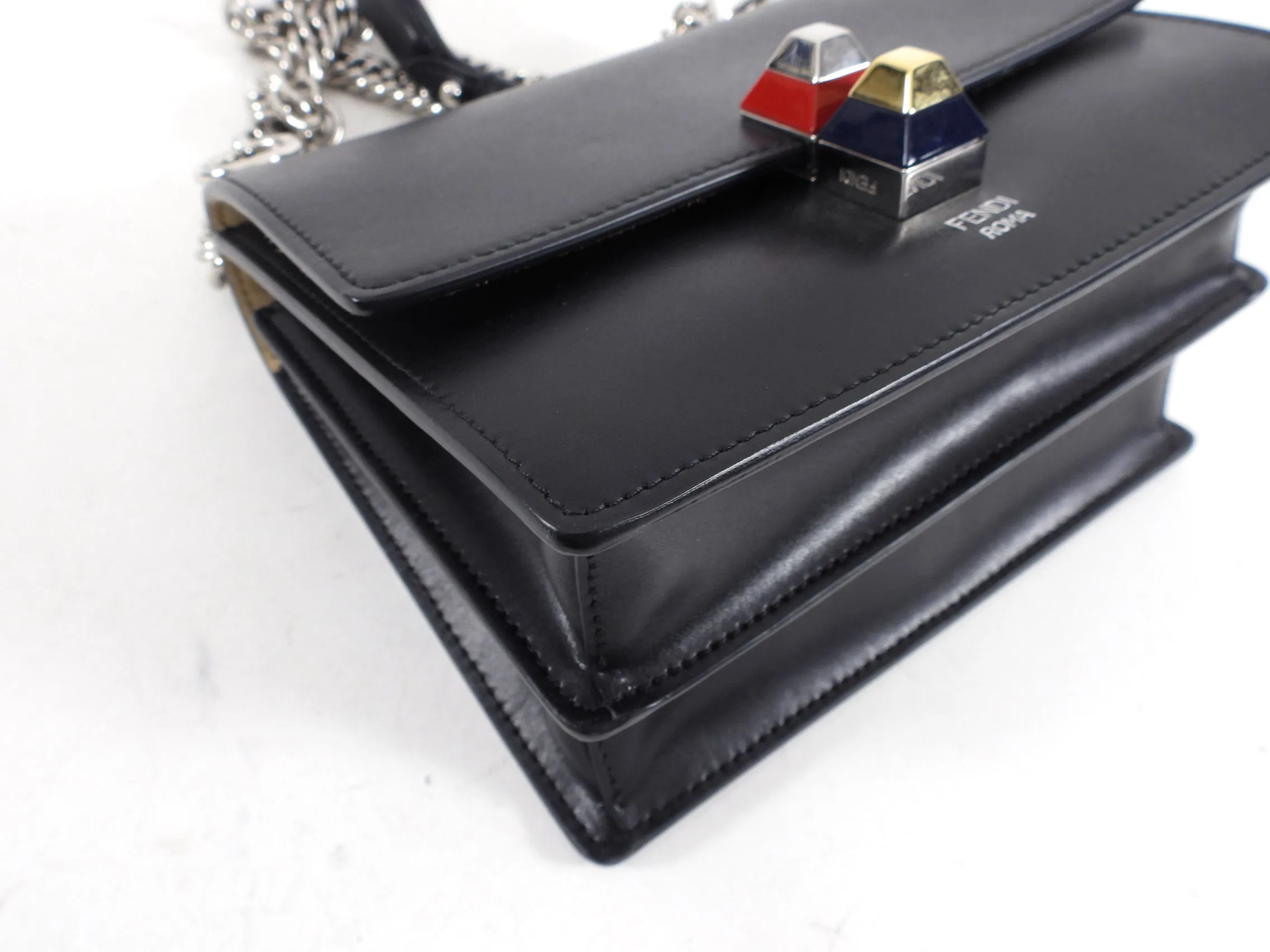 Fendi Black Leather Kan 1 Small Crossbody Chain Bag