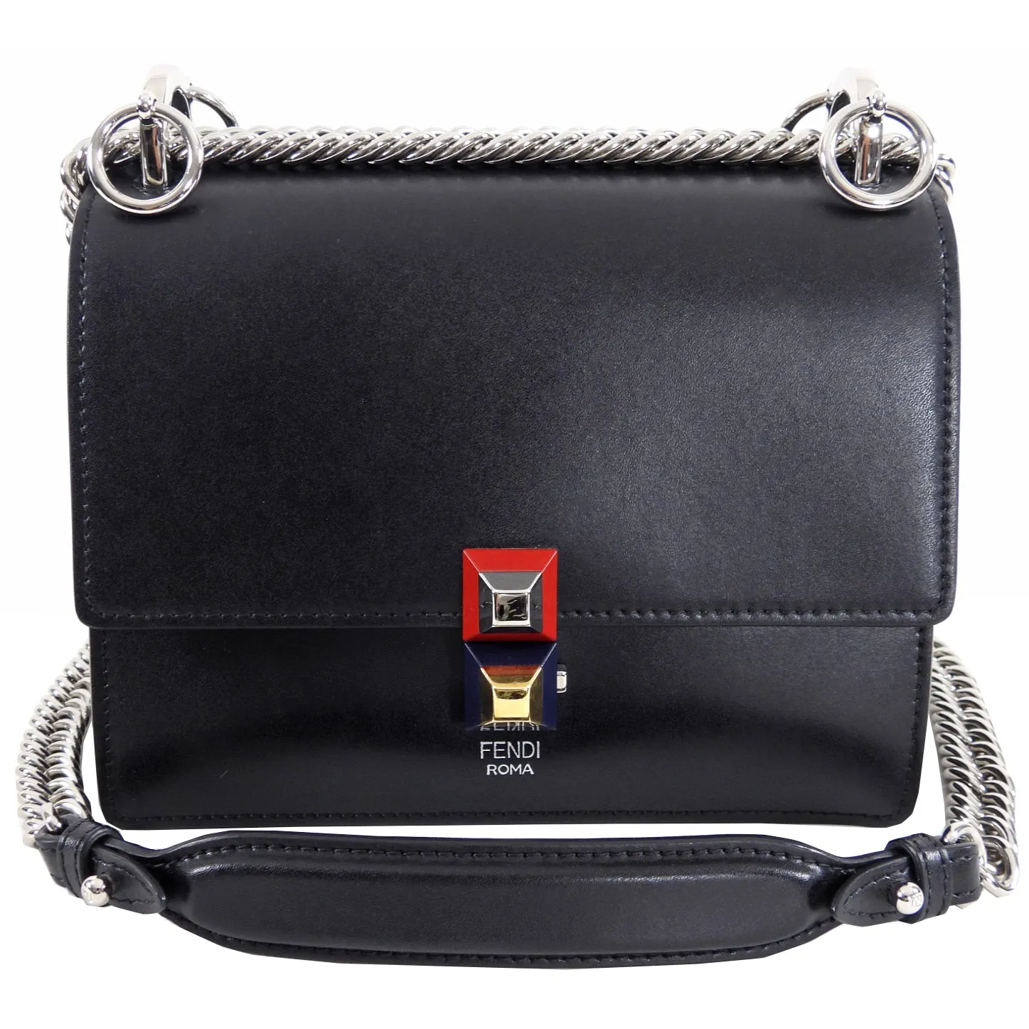 Fendi Black Leather Kan 1 Small Crossbody Chain Bag