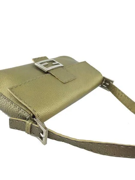 Fendi Metallic Leather Baguette Shoulder Bag