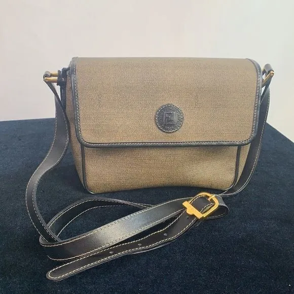 FENDI VTG tan coated canvas logo crossbody bag