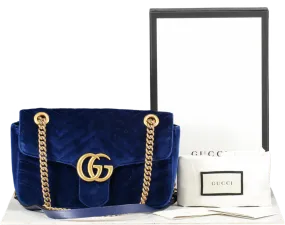 Gucci Gg Marmont Mini Velvet Shoulder Bag In Blue One Size