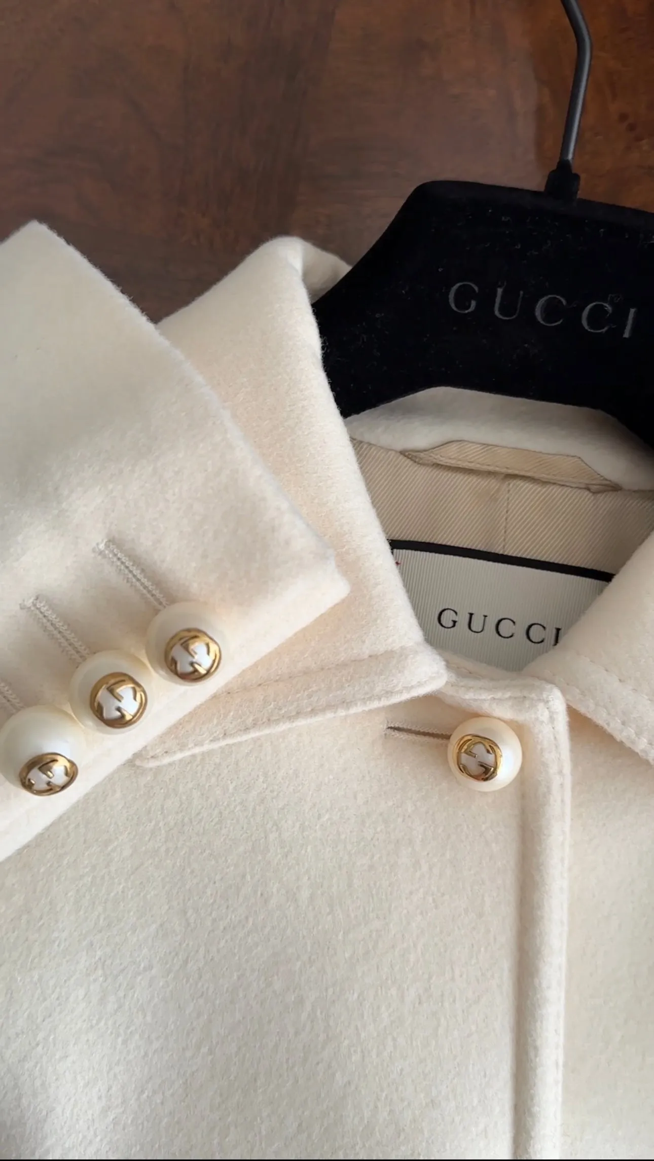 Gucci Ivory Wool GG Pearl Button Single Breasted Coat - USA 2