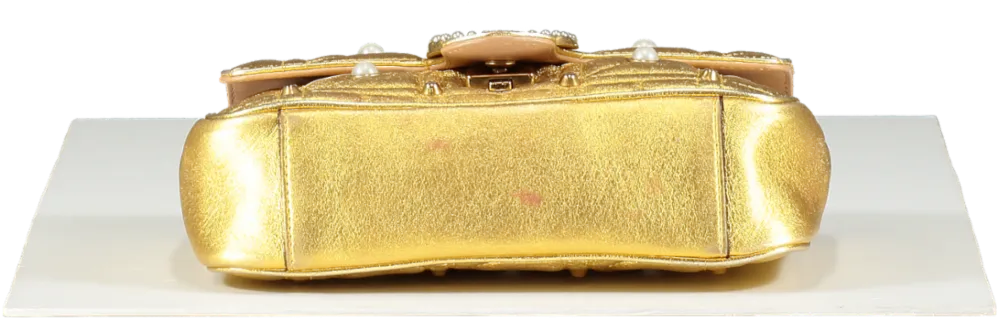 Gucci Metallic Matelasse Studded Mini Pearly Gg Marmont Shoulder Bag Gold