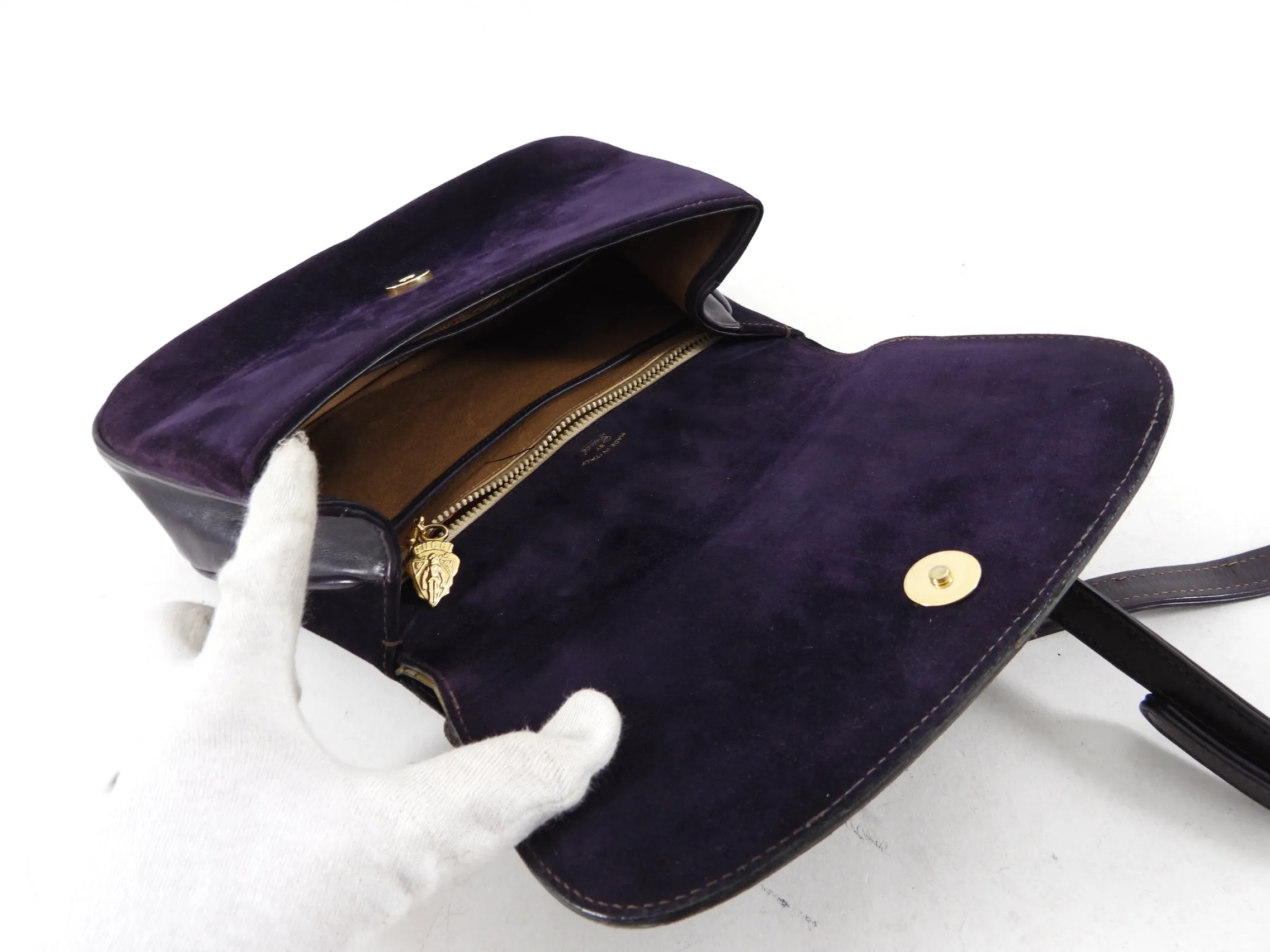 Gucci Vintage circa 1970's Purple Suede Shoulder Bag