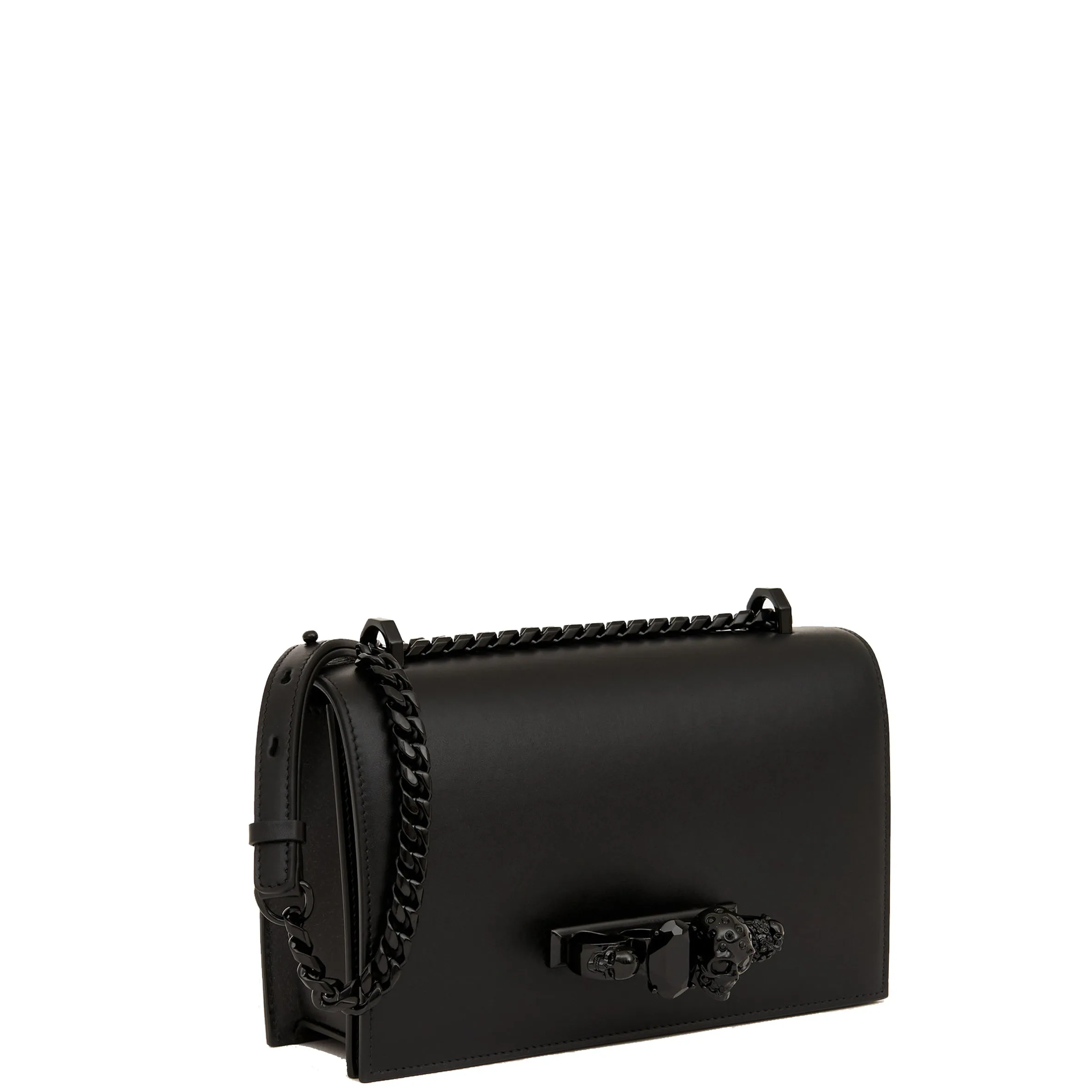 Jewelled Knuckle Satchel Smooth, Black/Black