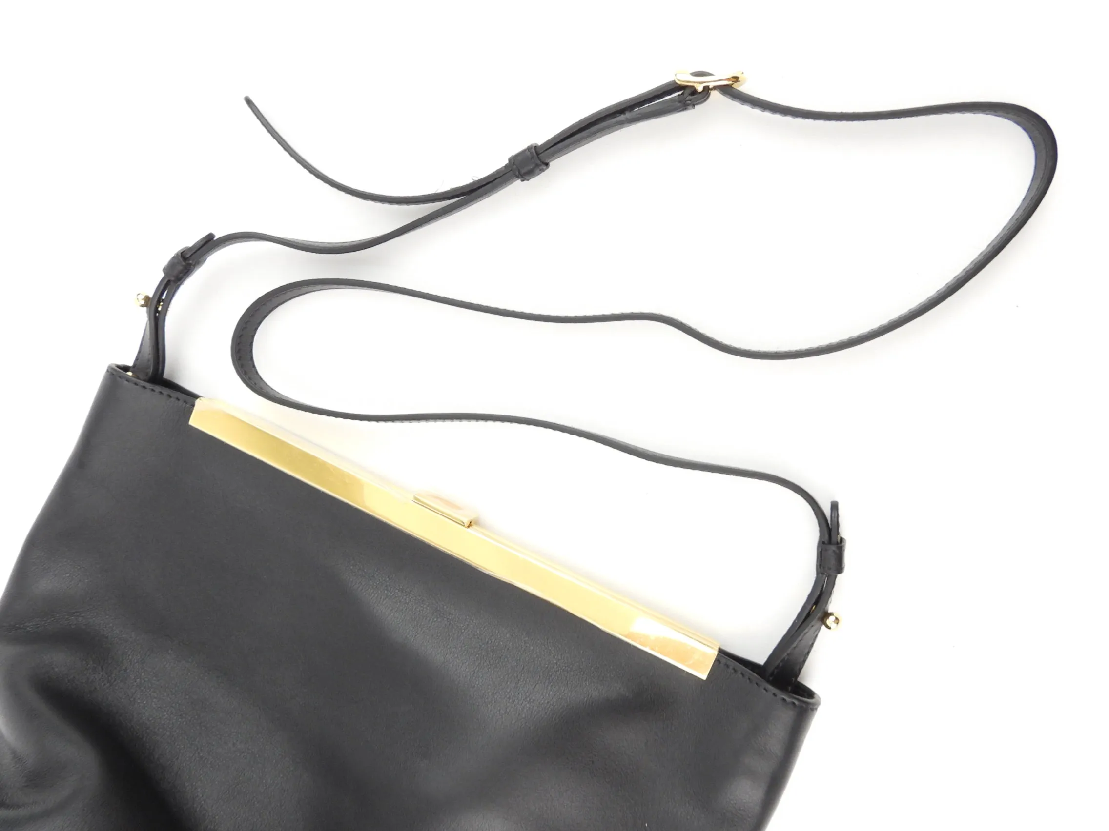 Khaite Black Leather Augusta Crossbody Shoulder Bag